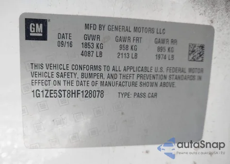 2017 Chevrolet Malibu 1Lt из США, поврежденный, VIN 1G1ZE5ST8HF128078